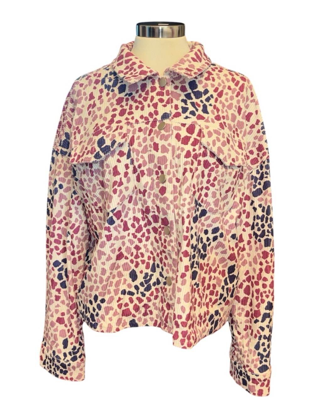 Emily Wonder Corduroy Jacket buttondown long sleeves animal print Sz L NWOT